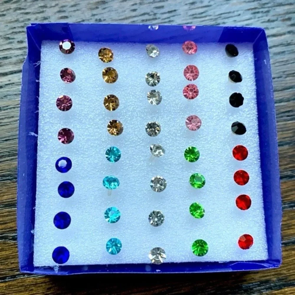 20 Pairs of Rainbow Earrings – Set of 40 Mini Studs in Gift Box for Ear or Nose